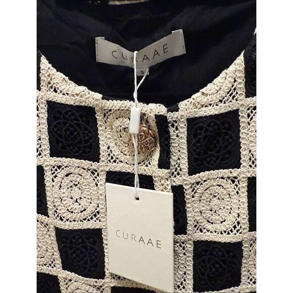 CURAAE Soho Crochet Mini Dress in Black & White Cocktail Brunch Size S NWT - Picture 8 of 8